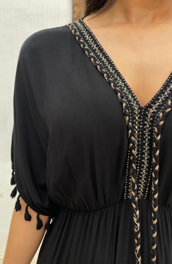 Oversized Jurk Gouden Detail Maxi Zwart – shoparchief, foto 7