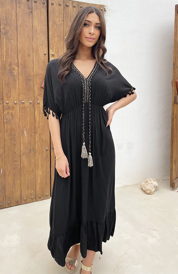 Oversized Jurk Gouden Detail Maxi Zwart – shoparchief, foto 4
