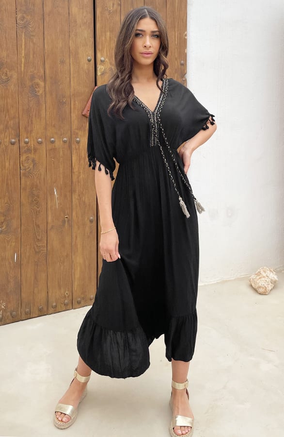 Oversized Jurk Gouden Detail Maxi Zwart – shoparchief, foto 3