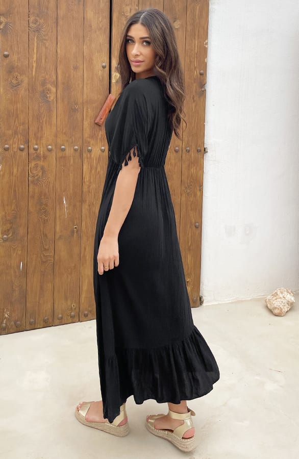 Oversized Jurk Gouden Detail Maxi Zwart – shoparchief, foto 6