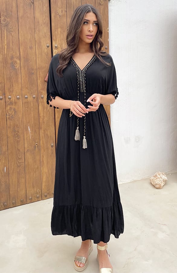 Oversized Jurk Gouden Detail Maxi Zwart – shoparchief, foto 1