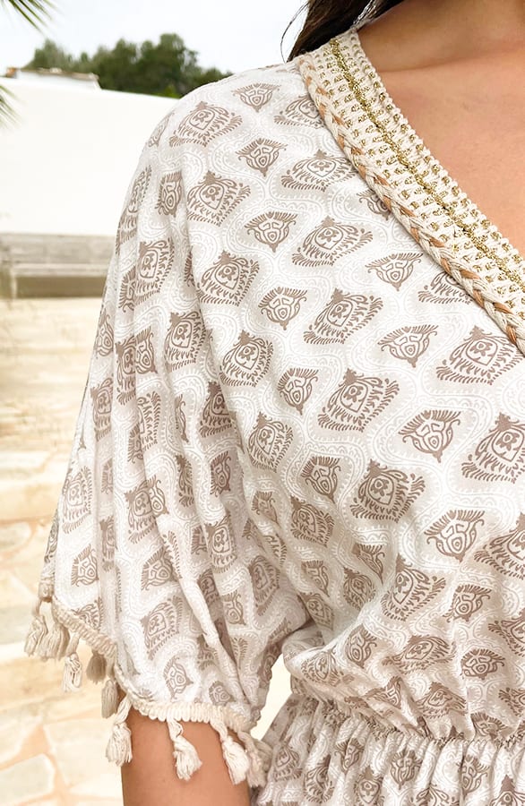 Oversized Jurk Gouden Detail Print Beige – jurken, foto 4