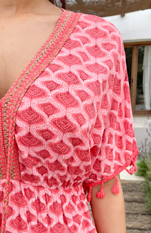 Oversized Jurk Gouden Detail Print Koraal – jurken, foto 5