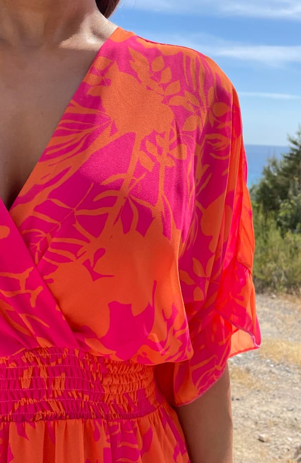 Ruffle Laagjes Jurk Print Fuchsia Oranje – shoparchief, foto 6