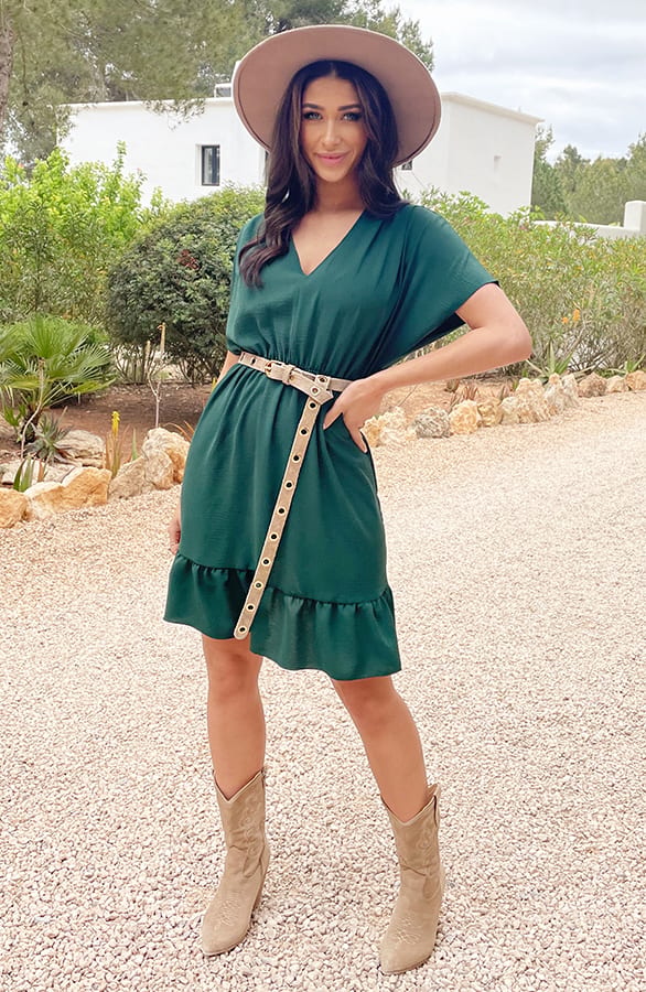 Sicily V-neck Dress Smaragd – shoparchief, foto 3
