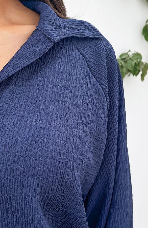 Smocked V-hals Blouse Malaga Navy – shoparchief, foto 7