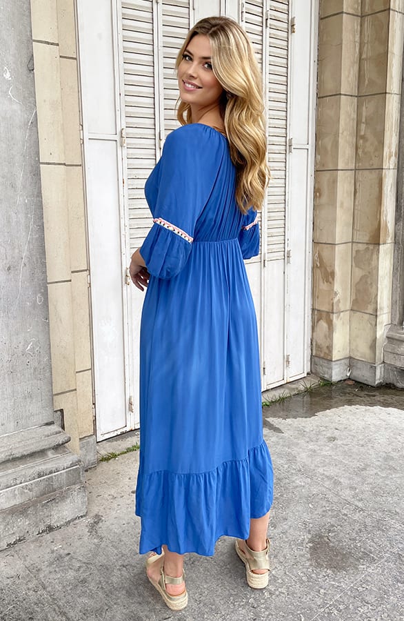 Boho Off Shoulder Maxi Jurk Kobalt – shoparchief, foto 5
