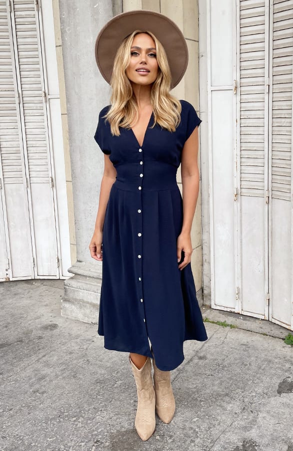 Midi Knopen Jurk Sevilla Marine – shoparchief, foto 1