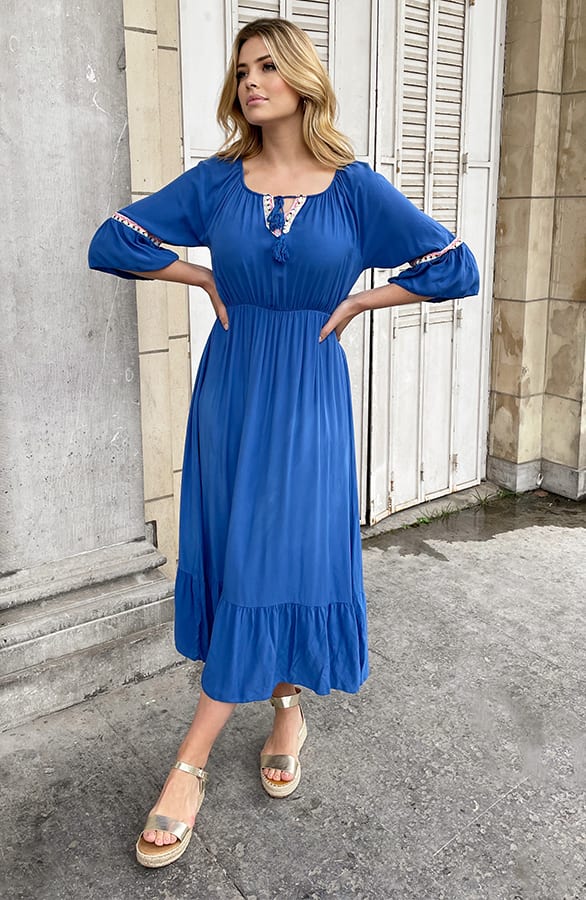 Boho Off Shoulder Maxi Jurk Kobalt – shoparchief, foto 3