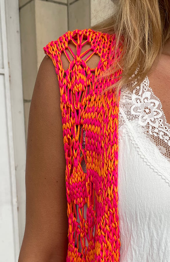 Gehaakt Gilet Fringe Fuchsia Oranje – shoparchief, foto 5