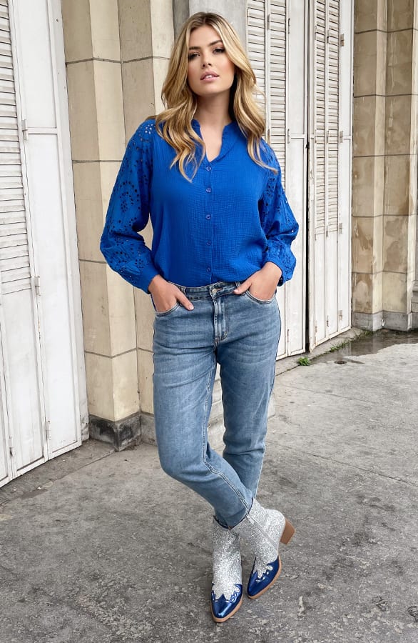 Mousseline Blouse Embroidery Kobalt – shoparchief, foto 11