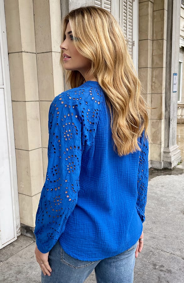 Mousseline Blouse Embroidery Kobalt – shoparchief, foto 10