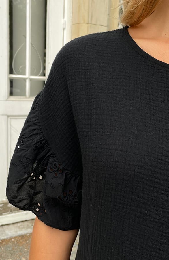 Mousseline Embroidery Oversized Jurk Zwart – shoparchief, foto 6
