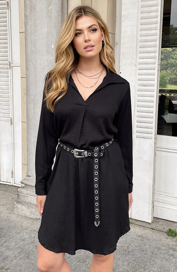Smocked Blouse Dress Zwart – shoparchief, foto 1