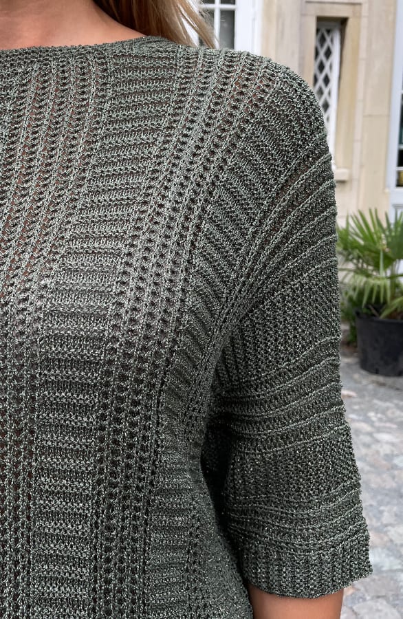 V-Hals Gehaakte Lurex Trui Army – shoparchief, foto 8