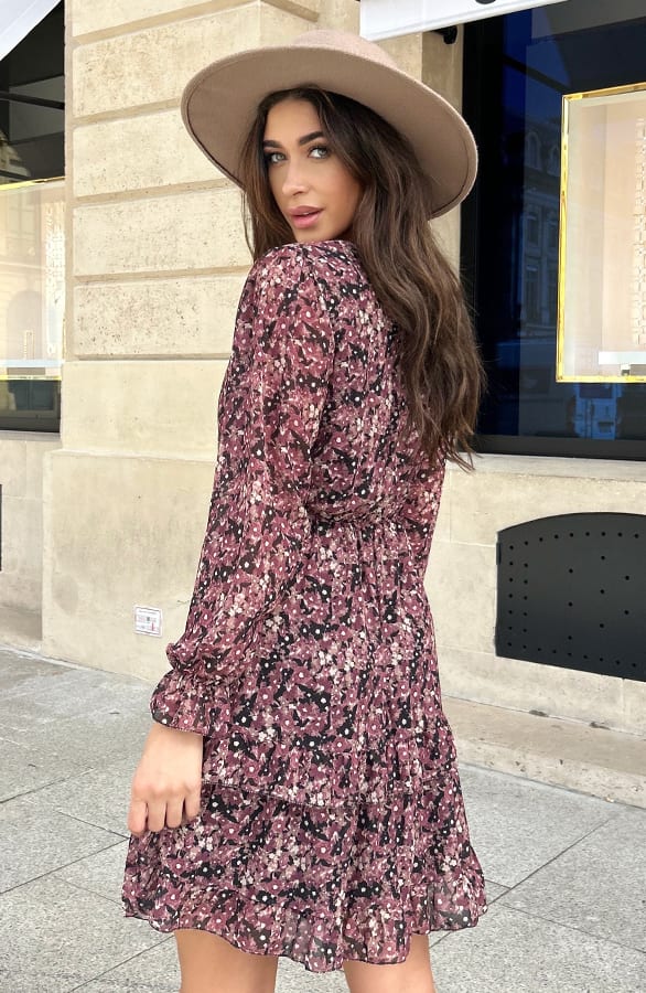 Exclusive Print V-Hals Dress Bloemenprint Dust Roze – shoparchief, foto 3