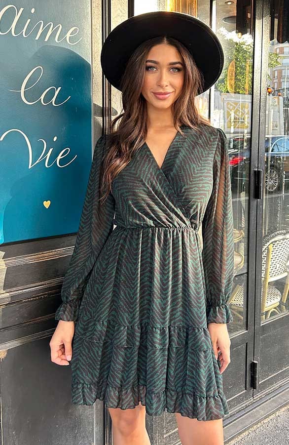 Exclusive Print V-Hals Dress Emerald – shoparchief, foto 3