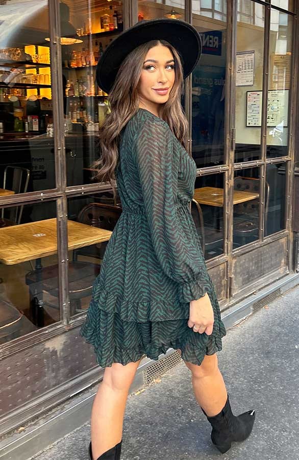 Exclusive Print V-Hals Dress Emerald – shoparchief, foto 5
