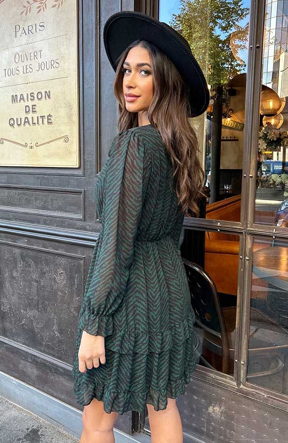 Exclusive Print V-Hals Dress Emerald – shoparchief, foto 4