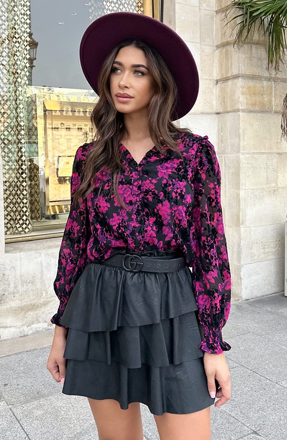 Flock V-Ausschnitt Bluse mit Puffärmeln Schwarz, Shoparchiv, Foto 1
