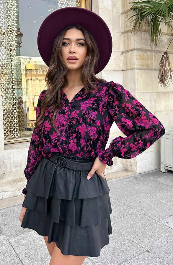 Flock V-Ausschnitt Bluse mit Puffärmeln Schwarz, Shoparchiv, Foto 5