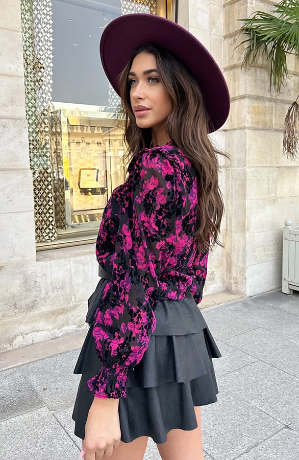 Flock V-Ausschnitt Bluse mit Puffärmeln Schwarz, Shoparchiv, Foto 4