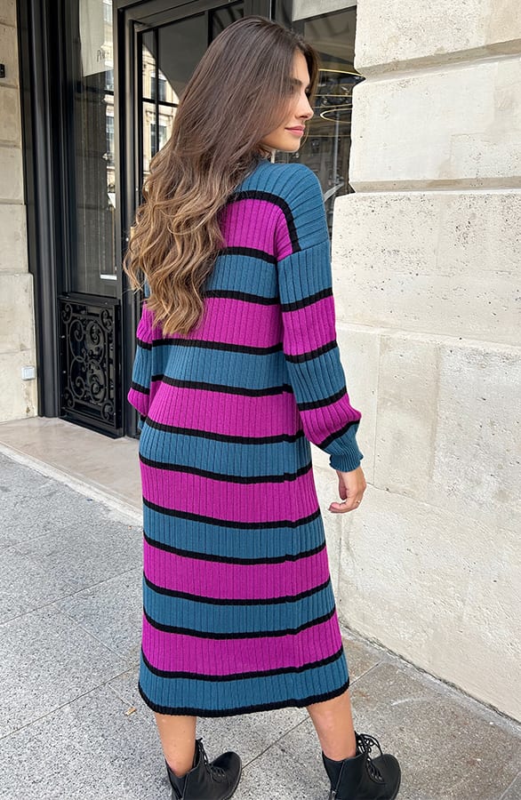 Gebreide Strepen Jurk Petrol – shoparchief, foto 7