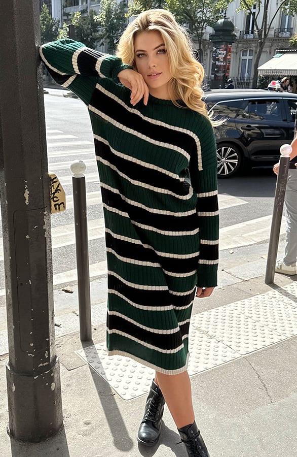 Gebreide Strepen Jurk Smaragd – shoparchief, foto 7