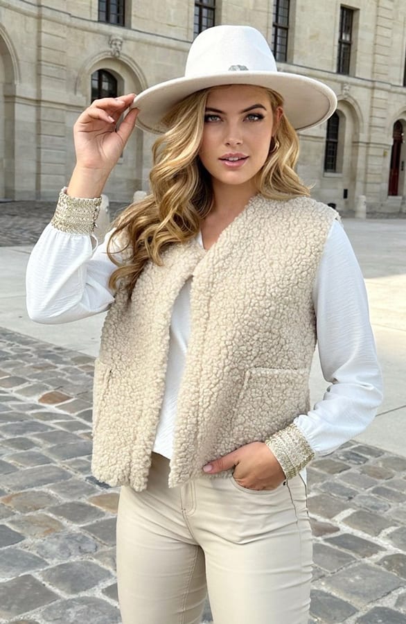 Gilet Pocket Teddy Light Beige – vesten, foto 5