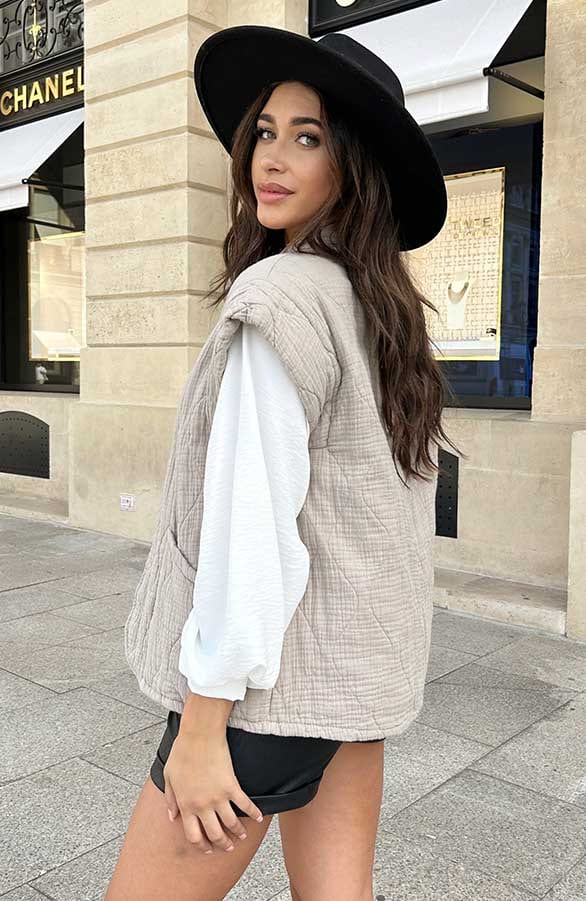 Katoenen Dames Gilet Taupe – shoparchief, foto 3