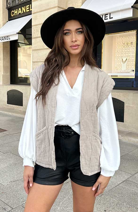 Katoenen Dames Gilet Taupe – shoparchief, foto 1