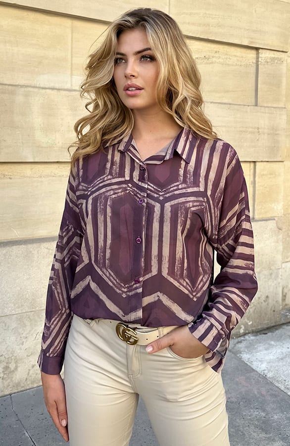 Knopen Blouse Met Print Mauve – shoparchief, foto 4