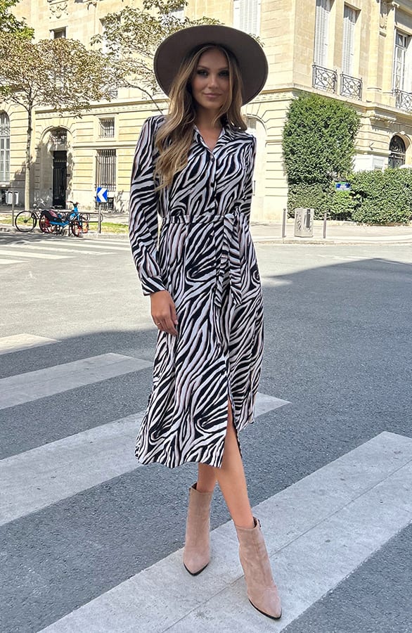 Knopen Jurk Midi met Zebraprint – shoparchief, foto 4
