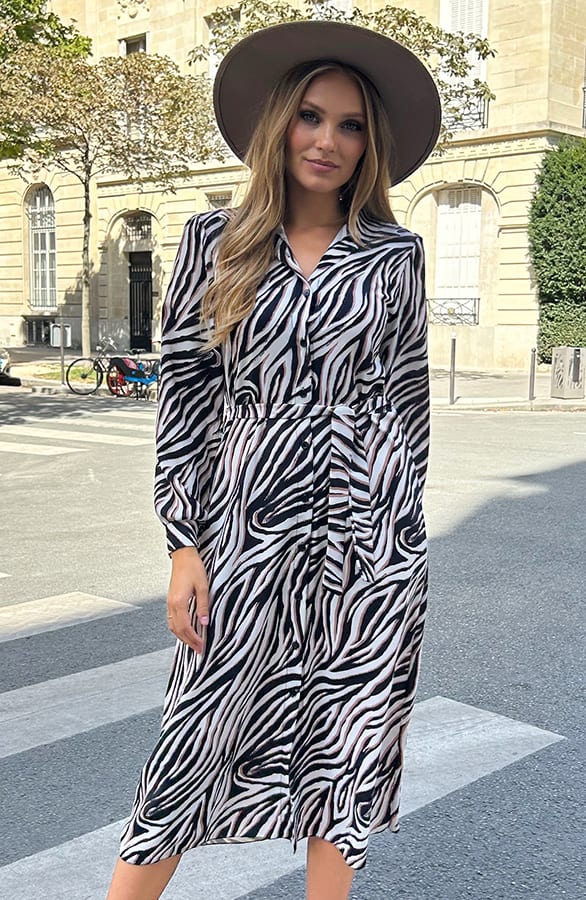 Knopen Jurk Midi met Zebraprint – shoparchief, foto 6