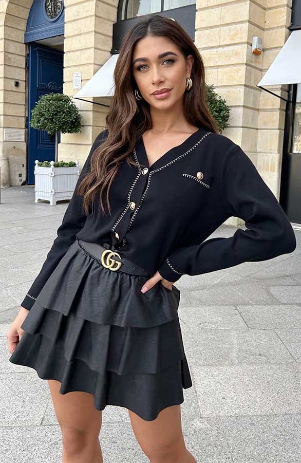 Luxury cardigan met gouden knopen zwart – shoparchief, foto 3
