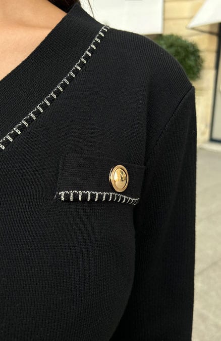 Luxury cardigan met gouden knopen zwart – shoparchief, foto 7