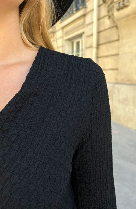 Maxi Jurk Smocked V-hals Zwart – shoparchief, foto 8