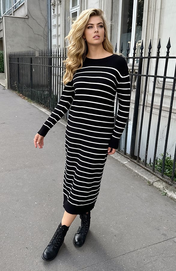 Maxi Strepen Jurk Comfy Zwart – shoparchief, foto 3