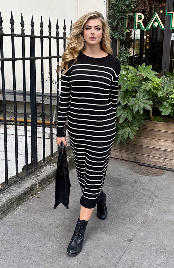 Maxi Strepen Jurk Comfy Zwart – shoparchief, foto 8