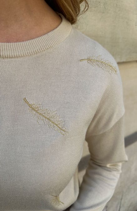 Metallic Feather Trui Beige – shoparchief, foto 8