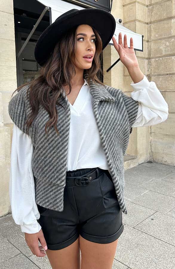 Oversized Woven Gilet Grijs – shoparchief, foto 3