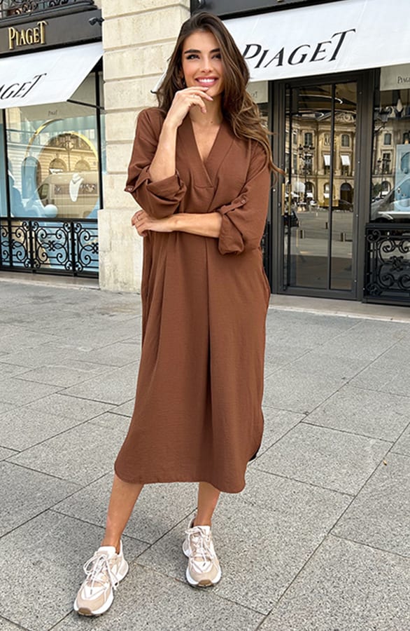 Palermo Pocket Jurk Long Sleeve Cognac – shoparchief, foto 4