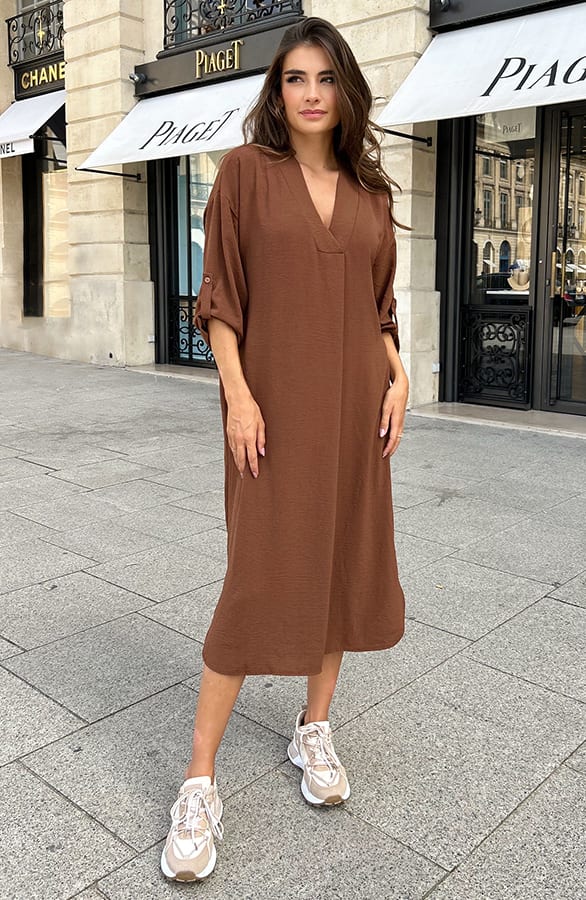 Palermo Pocket Jurk Long Sleeve Cognac – shoparchief, foto 1