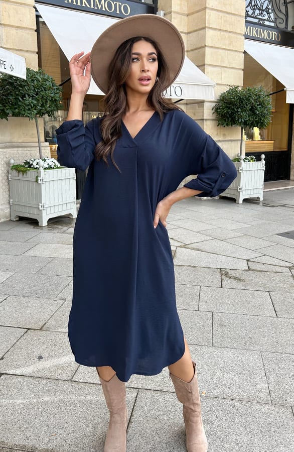 Palermo Pocket Jurk Long Sleeve Navy – shoparchief, foto 4