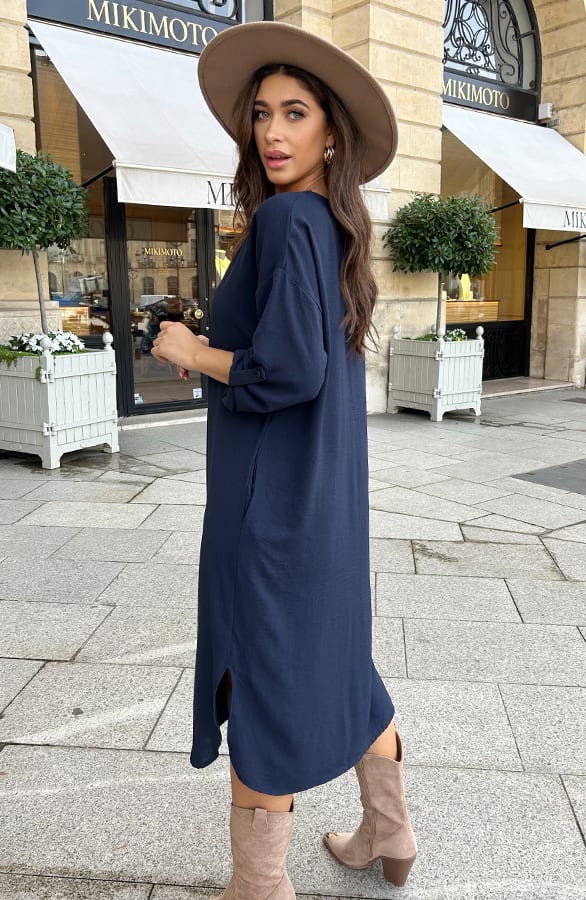Palermo Pocket Jurk Long Sleeve Navy – shoparchief, foto 3