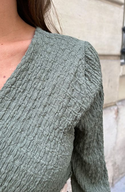 Smocked Jurk V-Hals Army – shoparchief, foto 10