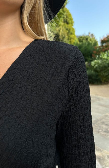 Smocked Jurk V-Hals Zwart – jurken, foto 6