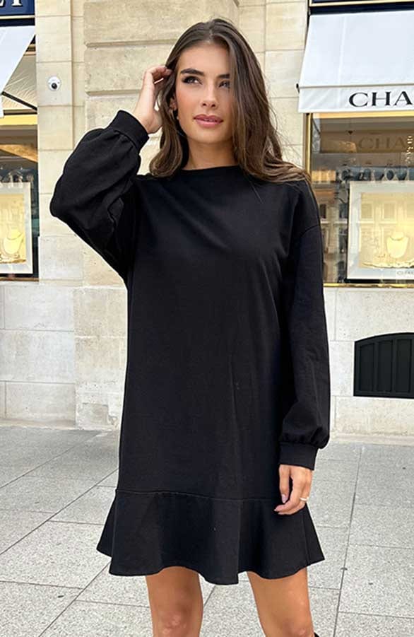 Sweater Jurk Oversized Ruffle Zwart – jurken, foto 3