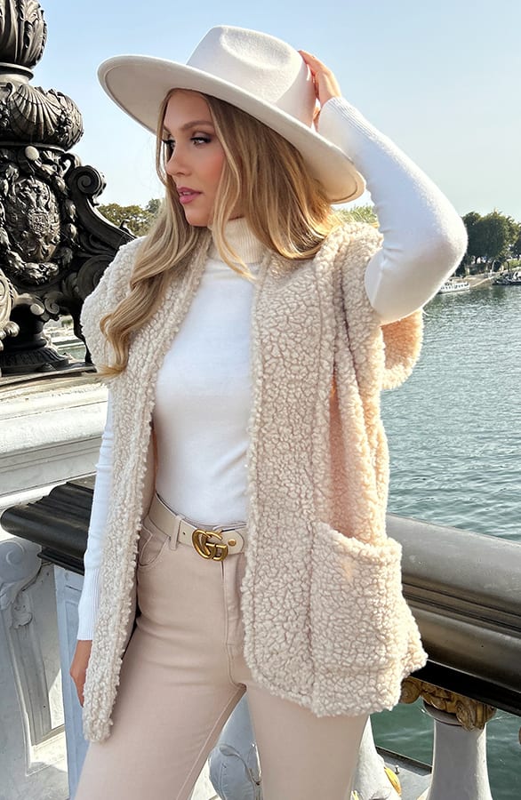 Teddy Gilet Met Schouderdetail Beige – shoparchief, foto 11