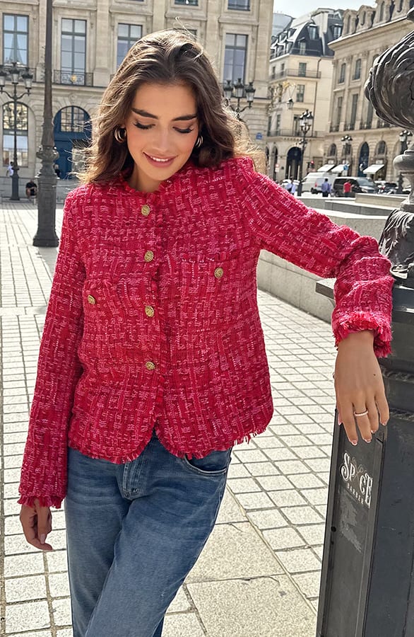 Tweed Jacket Elegant Rood Roze – shoparchief, foto 1